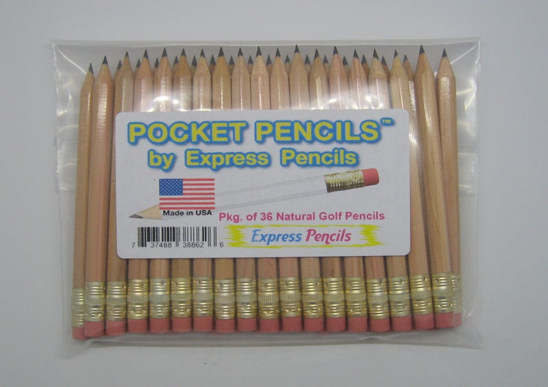 Express Pencils Natural Golf Pencils with Eraser - Half, Pew, Short, Mini, Small, Non Toxic - Hexagon, Sharpened, #2 Pencil, Color - Natural, Pkg of 36 Pocket Pencils - Image 2